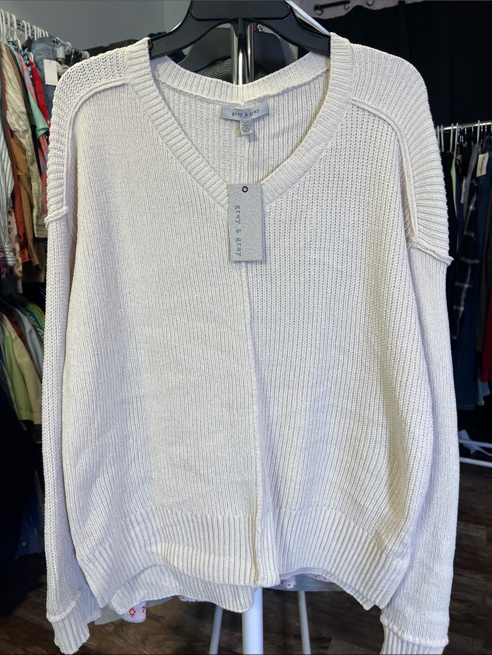 Cozy Ivory V-Neck Knit Sweater by